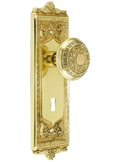 Egg and Dart Design Mortise Lock Set With Matching Knobs in Polished Brass.